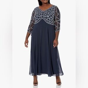 J Kara Navy Blue Beaded Mother of Bride Groom Dress Plus Size 16W
